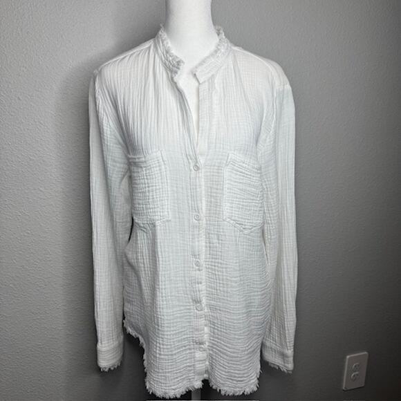 Cloth & Stone Womens Essential White Frayed Gauze Shirt Sz Small - Picture 7 of 14